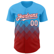 Charger l'image dans la galerie, Custom Sky Blue White-Red 3D Gradient Square Shape Authentic Baseball Jersey
