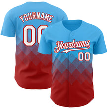 Charger l'image dans la galerie, Custom Sky Blue White-Red 3D Gradient Square Shape Authentic Baseball Jersey
