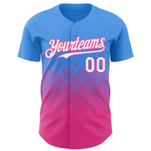 Load image into Gallery viewer, Custom Electric Blue White-Pink 3D Gradient Square Shape Authentic Baseball Jersey