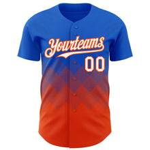 Laden Sie das Bild in den Galerie-Viewer, Custom Thunder Blue White-Orange 3D Gradient Square Shape Authentic Baseball Jersey