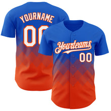 Laden Sie das Bild in den Galerie-Viewer, Custom Thunder Blue White-Orange 3D Gradient Square Shape Authentic Baseball Jersey
