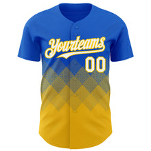 Laden Sie das Bild in den Galerie-Viewer, Custom Thunder Blue White-Yellow 3D Gradient Square Shape Authentic Baseball Jersey