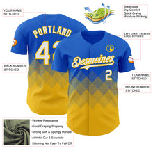Laden Sie das Bild in den Galerie-Viewer, Custom Thunder Blue White-Yellow 3D Gradient Square Shape Authentic Baseball Jersey
