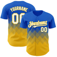 Laden Sie das Bild in den Galerie-Viewer, Custom Thunder Blue White-Yellow 3D Gradient Square Shape Authentic Baseball Jersey