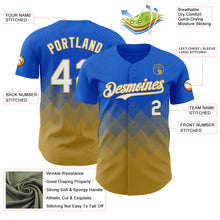 Laden Sie das Bild in den Galerie-Viewer, Custom Thunder Blue White-Old Gold 3D Gradient Square Shape Authentic Baseball Jersey