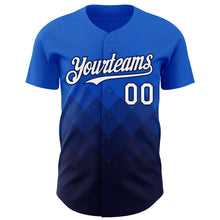 Laden Sie das Bild in den Galerie-Viewer, Custom Thunder Blue White-Navy 3D Gradient Square Shape Authentic Baseball Jersey