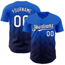 Laden Sie das Bild in den Galerie-Viewer, Custom Thunder Blue White-Navy 3D Gradient Square Shape Authentic Baseball Jersey