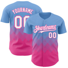 Load image into Gallery viewer, Custom Light Blue White-Pink 3D Gradient Square Shape Authentic Baseball Jersey