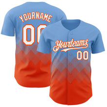 Load image into Gallery viewer, Custom Light Blue White-Orange 3D Gradient Square Shape Authentic Baseball Jersey