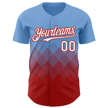 Load image into Gallery viewer, Custom Light Blue White-Red 3D Gradient Square Shape Authentic Baseball Jersey