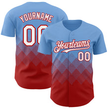 Load image into Gallery viewer, Custom Light Blue White-Red 3D Gradient Square Shape Authentic Baseball Jersey
