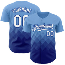 Load image into Gallery viewer, Custom Light Blue White-Royal 3D Gradient Square Shape Authentic Baseball Jersey