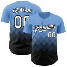 Load image into Gallery viewer, Custom Light Blue White-Black 3D Gradient Square Shape Authentic Baseball Jersey