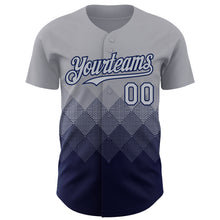 Load image into Gallery viewer, Custom Gray Navy 3D Gradient Square Shape Authentic Baseball Jersey