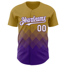 Load image into Gallery viewer, Custom Old Gold White-Purple 3D Gradient Square Shape Authentic Baseball Jersey
