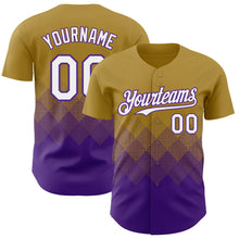 Load image into Gallery viewer, Custom Old Gold White-Purple 3D Gradient Square Shape Authentic Baseball Jersey