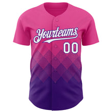 Load image into Gallery viewer, Custom Pink White-Purple 3D Gradient Square Shape Authentic Baseball Jersey