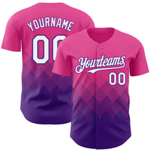 Load image into Gallery viewer, Custom Pink White-Purple 3D Gradient Square Shape Authentic Baseball Jersey