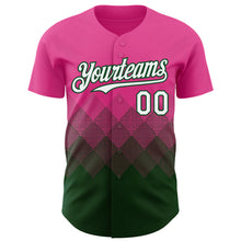 Load image into Gallery viewer, Custom Pink White-Green 3D Gradient Square Shape Authentic Baseball Jersey