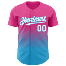 Load image into Gallery viewer, Custom Pink White-Sky Blue 3D Gradient Square Shape Authentic Baseball Jersey