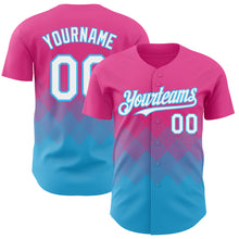 Load image into Gallery viewer, Custom Pink White-Sky Blue 3D Gradient Square Shape Authentic Baseball Jersey