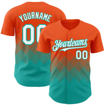 Load image into Gallery viewer, Custom Orange White-Aqua 3D Gradient Square Shape Authentic Baseball Jersey