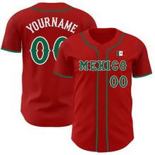 Load image into Gallery viewer, Custom Red Kelly Green-White 3D Mexico Mexican Flag Authentic Baseball Jersey