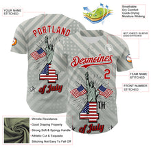 Load image into Gallery viewer, Custom Gray Red-White 3D Patriotic American Flag And Statue of Liberty Authentic Baseball Jersey