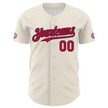 Загрузить изображение в средство просмотра галереи, Custom Cream Fire Red-US Navy Blue 3D Patriotic American Flag Authentic Baseball Jersey