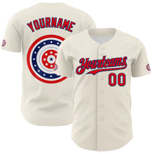 Загрузить изображение в средство просмотра галереи, Custom Cream Fire Red-US Navy Blue 3D Patriotic American Flag Authentic Baseball Jersey