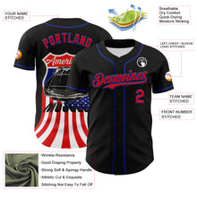 Load image into Gallery viewer, Custom Black Fire Red-Royal 3D Patriotic American Flag And Muscle Car Authentic Baseball Jersey