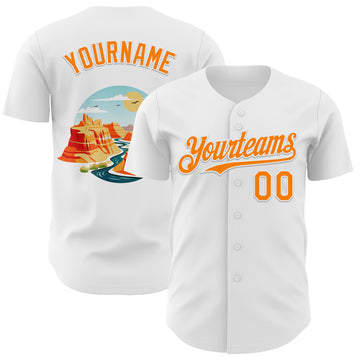 Custom White Bay Orange 3D Pattern Design Patriotic American Symbol Grand Canyon And Colorado River Authentic Baseball Jersey
