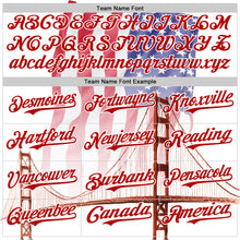 Load image into Gallery viewer, Custom White Royal-Red 3D Patriotic American Flag And Golden Gate Bridge Authentic Baseball Jersey