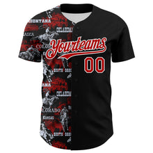 Загрузить изображение в средство просмотра галереи, Custom Black Red-White 3D Pattern Design Patriotic American Spirit Rodeo Cowboy Authentic Baseball Jersey