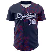 Load image into Gallery viewer, Custom Navy White 3D Pattern Design Patriotic American Spirit Firework Authentic Baseball Jersey