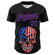 Загрузить изображение в средство просмотра галереи, Custom Black Thunder Blue-Red 3D Patriotic Skull American Flag Authentic Baseball Jersey