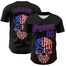 Загрузить изображение в средство просмотра галереи, Custom Black Thunder Blue-Red 3D Patriotic Skull American Flag Authentic Baseball Jersey