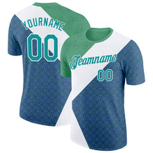 Load image into Gallery viewer, Custom Green Teal Blue-White 3D Pickleball Paddles Balls Performance T-Shirt