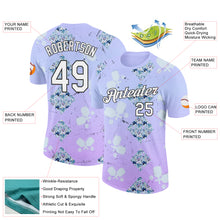 Laden Sie das Bild in den Galerie-Viewer, Custom Purple White-Black 3D Pickleball Paddles Balls Floral Performance T-Shirt