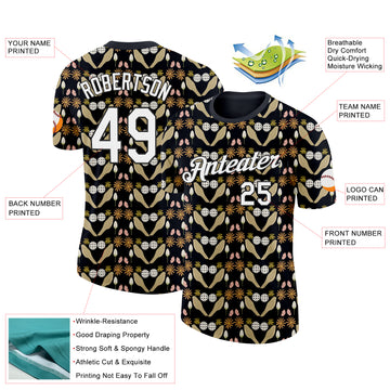 Custom Black White 3D Pickleball Paddles Balls Floral Performance T-Shirt