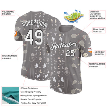 Custom Gray White-Black 3D Pickleball Paddles Balls Floral Performance T-Shirt