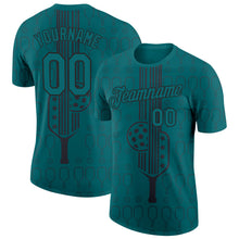 Загрузить изображение в средство просмотра галереи, Custom Teal Black 3D Pickleball Paddles Balls Performance T-Shirt
