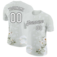 Load image into Gallery viewer, Custom Gray White-Black 3D Pickleball Paddles Balls Floral Performance T-Shirt