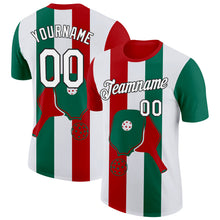 Laden Sie das Bild in den Galerie-Viewer, Custom Red White Green-Black 3D Pickleball Paddles Balls Performance T-Shirt