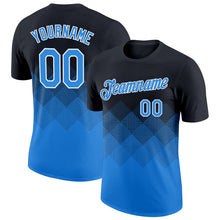 Загрузить изображение в средство просмотра галереи, Custom Black Powder Blue-White 3D Pattern Design Gradient Square Shapes Performance T-Shirt