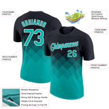 Load image into Gallery viewer, Custom Black Aqua-White 3D Pattern Design Gradient Square Shapes Performance T-Shirt