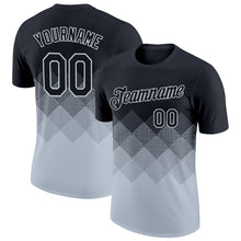 Load image into Gallery viewer, Custom Black Silver 3D Pattern Design Gradient Square Shapes Performance T-Shirt