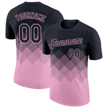 Load image into Gallery viewer, Custom Black Light Pink 3D Pattern Design Gradient Square Shapes Performance T-Shirt