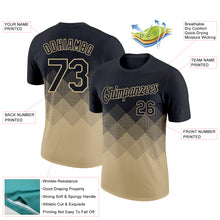 Load image into Gallery viewer, Custom Black Vegas Gold 3D Pattern Design Gradient Square Shapes Performance T-Shirt