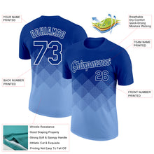 Load image into Gallery viewer, Custom Royal Light Blue-White 3D Pattern Design Gradient Square Shapes Performance T-Shirt